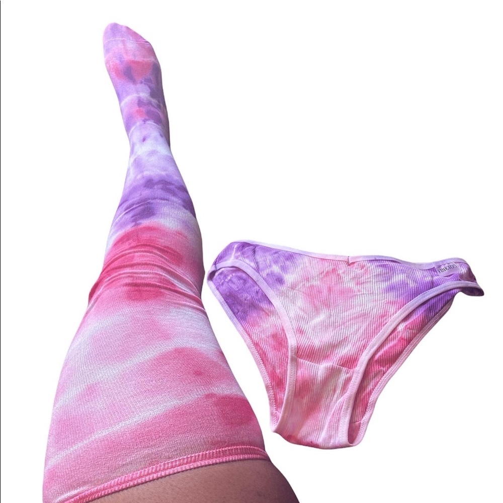 Hand made tye dye thigh high socks with matching undies